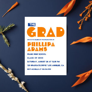 Convites Festa de Formatura com Tipografia Azul e Laranja