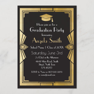Convites Festa de formatura Convide Art Deco Gatsby Dourado