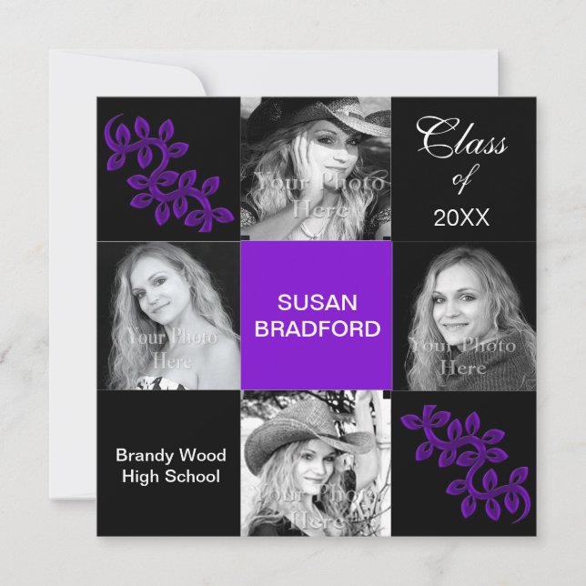 Convites Festa de formatura/Convite/Roxo Feminina, Ano (Frente)