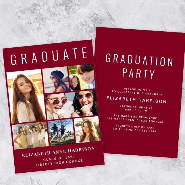 Convites Festa de formatura da Clareta Fotográfica Moderna (A modern photo collage graduation party invitation to celebrate the graduate's achievements)