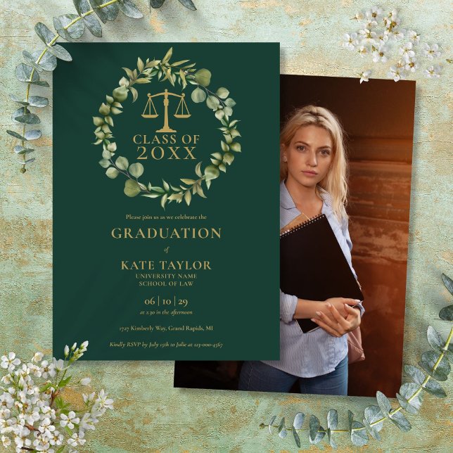 Convites Festa de formatura da Escola de Foto Emerald Garla (Emerald Garland Photo Law School Graduation Party Invitation)
