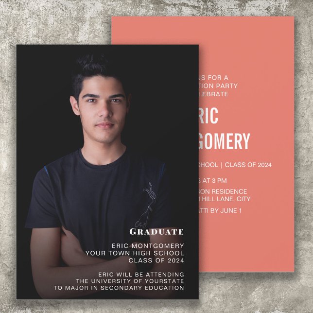 Convites Festa de Formatura da Turma de 2024 do Orange para (Orange and white graduation photo announcement/invitation for the class of 2024 or any year.)
