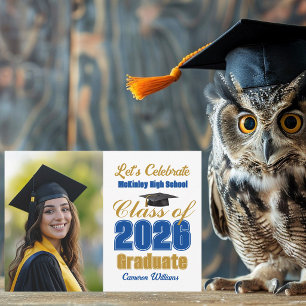 Convites Festa de Formatura da Turma de 2026 Blue Gold Phot