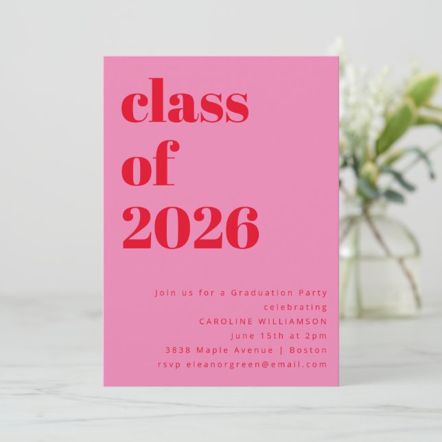Convites Festa de Formatura da Turma de 2026 em Rosa e Verm (Em pé/Frente)