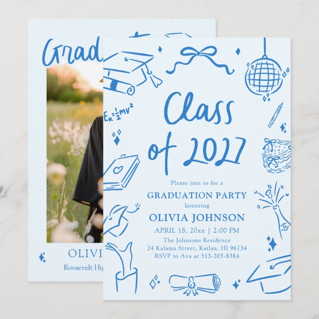 Convites Festa de Formatura da Turma de 2027 Desenhada à Mã (Frente/Verso)