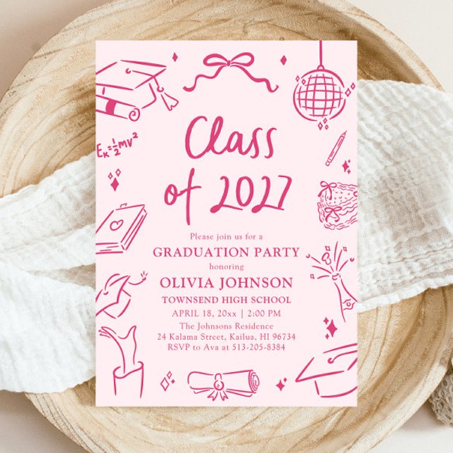 Convites Festa de Formatura da Turma de 2027 Desenhada à Mã (Modern Hand Drawn Class of 2027 Graduation Party Invitation)
