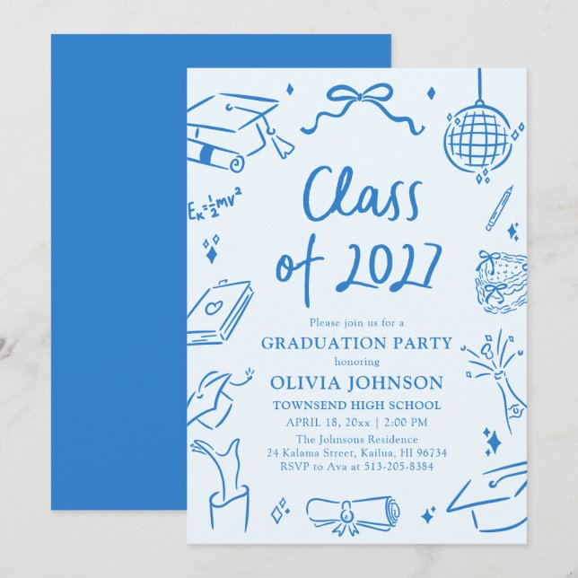 Convites Festa de Formatura da Turma de 2027 Desenhada à Mã (Frente/Verso)