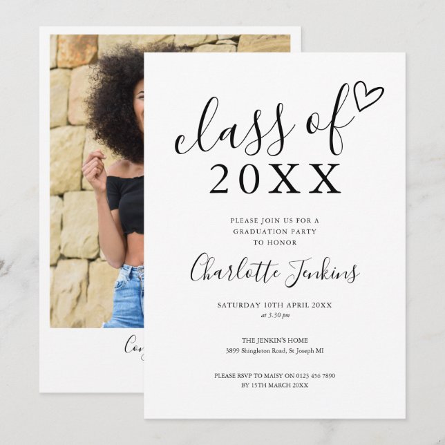 Convites Festa de Formatura da Turma de Script Heart Photo (Frente/Verso)