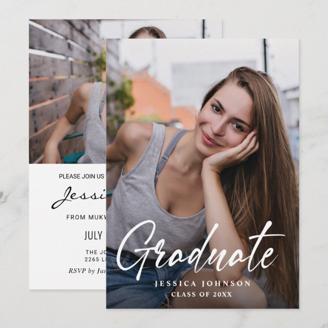 Convites Festa de formatura de 2 FOTOGRAFIAS Simples Modern (Frente/Verso)