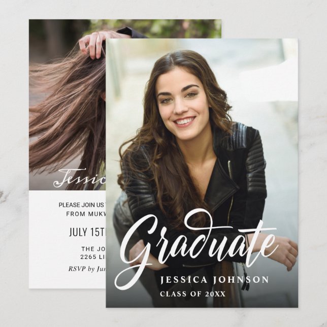Convites Festa de formatura de 2 FOTOGRAFIAS Simples Modern (Frente/Verso)