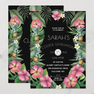 Convites Festa de formatura de ananás e flores tropicais