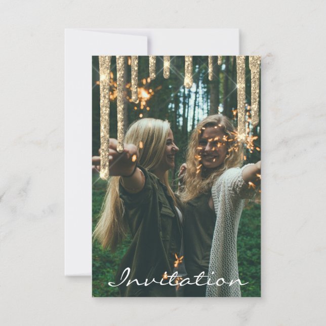 Convites Festa de formatura de Aniversário com Glitter Dour (Verso)