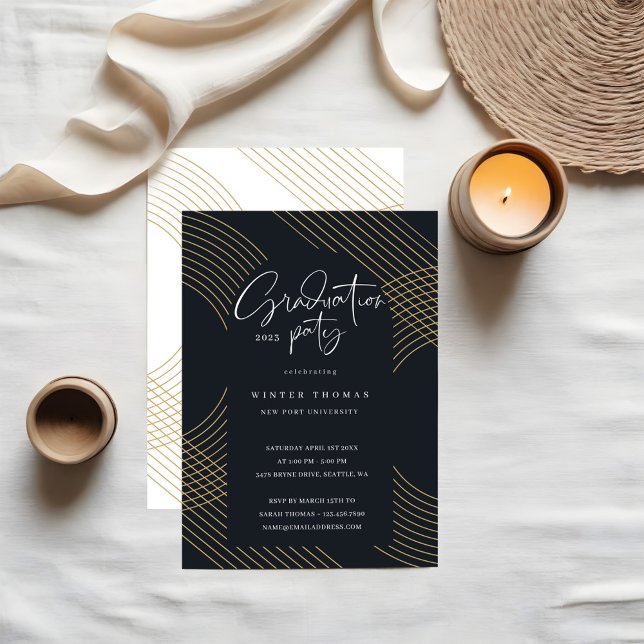Convites Festa de formatura de Arcos Concentrados de Script (Modern Script Concentric Arches Graduation Party Foil Invitation)