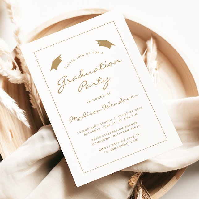 Convites festa de formatura de Borda Branca Dourada Clássic (Criador carregado)