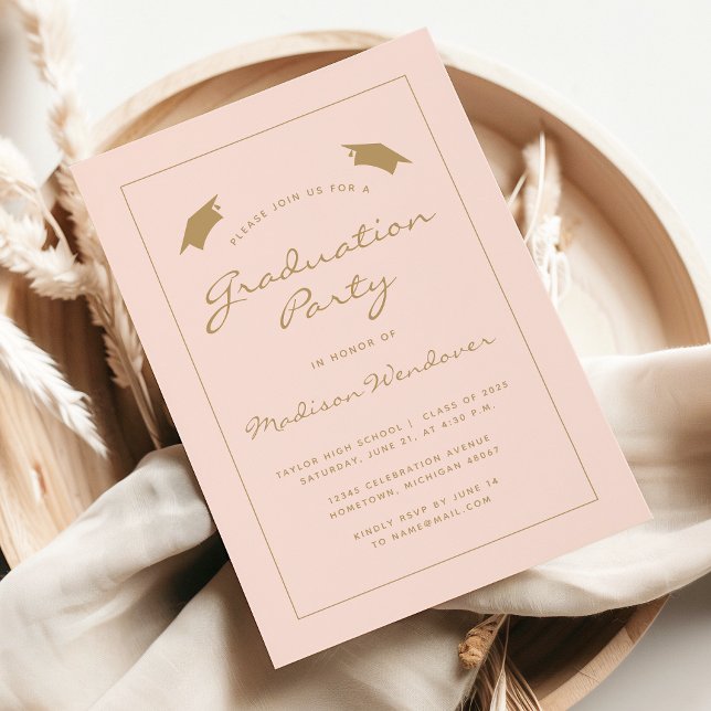 Convites festa de formatura de Borda Dourada do Blush Cláss (Criador carregado)
