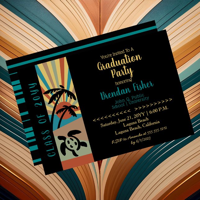 Convites Festa de formatura de Cena Sunset de Retro Beach (Retro Beach Sunset Scene Graduation Party Invitation -- Print | Download)