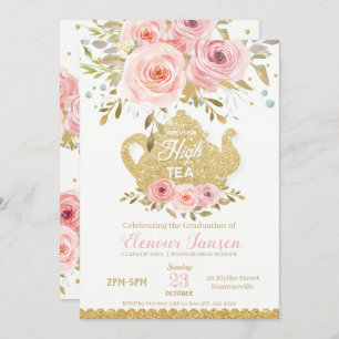 Convites Festa de formatura de Chic Pink Blush Floral Alto