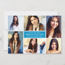 Convites Festa de formatura de Colagem de Fotos Azul Elegan