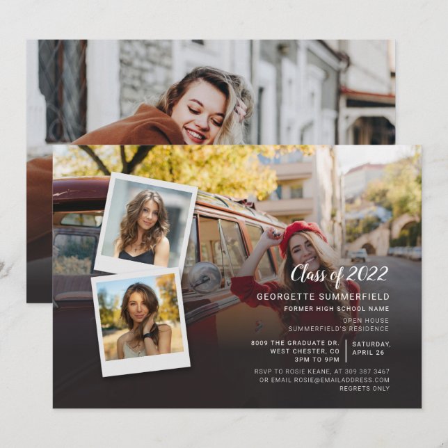 Convites Festa de formatura de Colagem de Fotos do Formando (Frente/Verso)