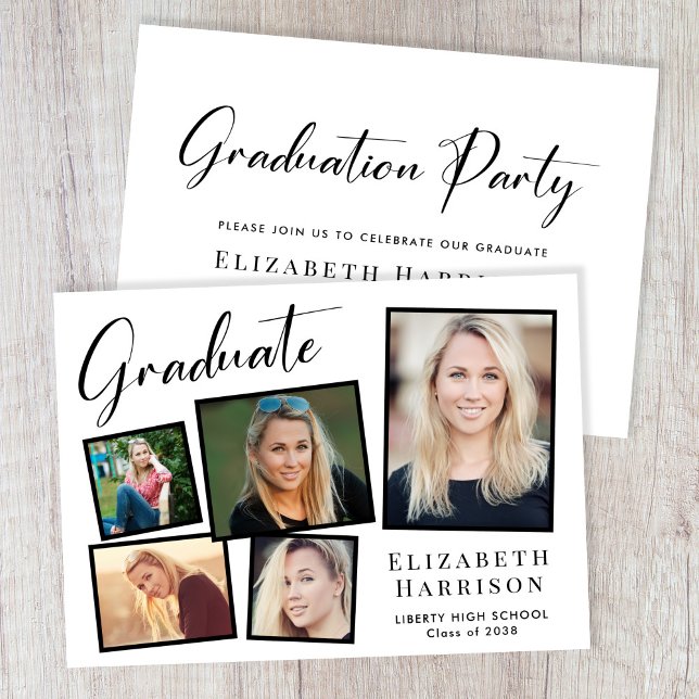 Convites Festa de formatura de Colagem de Fotos Moderna (A modern photo collage graduation party invitation to celebrate the graduate's achievements)