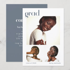 Convites Festa de formatura de Colagem de Três Fotos Azul