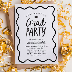 Convites Festa de formatura de Desenho da Mão Branca Preta 