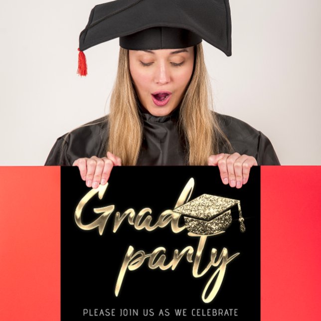 Convites Festa de formatura de download instantâneo preto D (Instant Download Graduation Party Gold Black White Invitation)