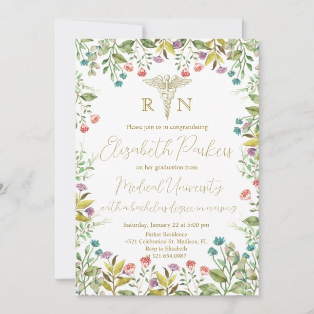 Convites Festa de formatura de Enfermagem de Flores Selvage (Frente)