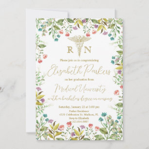 Convites Festa de formatura de Enfermagem de Flores Selvage