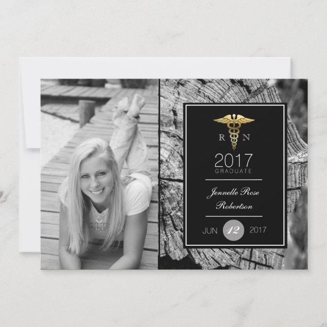 Convites Festa de formatura de Enfermagem Dourada Chic | An (Frente)