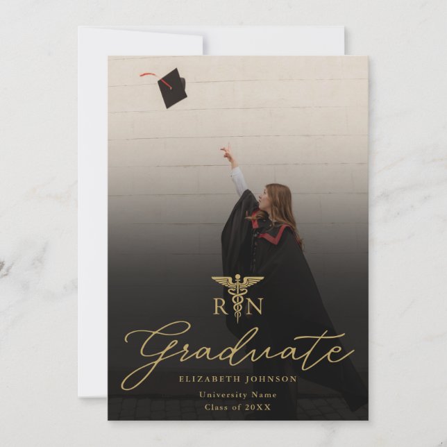 Convites Festa de Formatura de Enfermagem Gold Script RN (Frente)