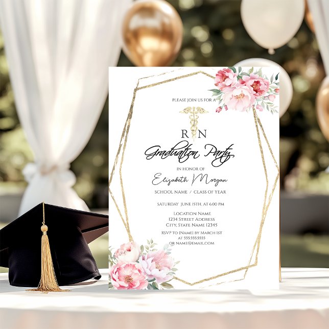 Convites Festa de formatura de Enfermeiro Boho Dourado Fram (Criador carregado)