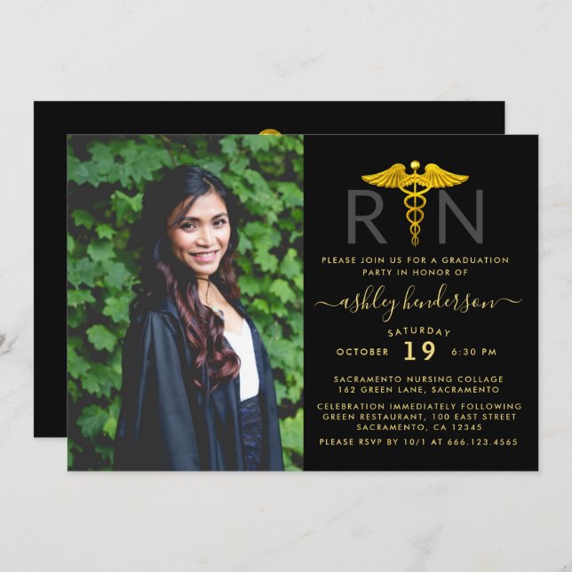 Convites Festa de formatura de Enfermeiro de Foto Moderna R (Frente/Verso)