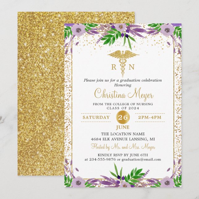 Convites Festa de formatura de Enfermeiro Rasa Floral RN (Frente/Verso)