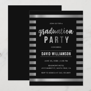 Convites Festa de formatura de faixas de prata e preto eleg
