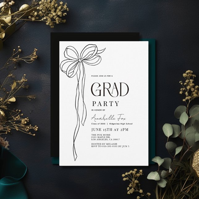 Convites Festa de formatura de fita Arco preto coquette Vin (Criador carregado)