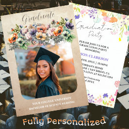 Convites Festa de formatura de flor selvagem personalizada