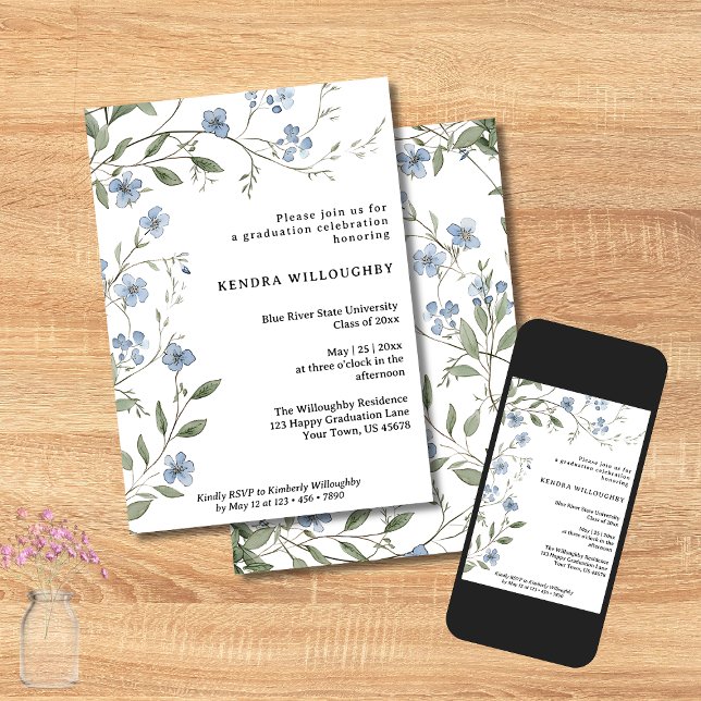 Convites Festa de formatura de Flores Azuis (Criador carregado)