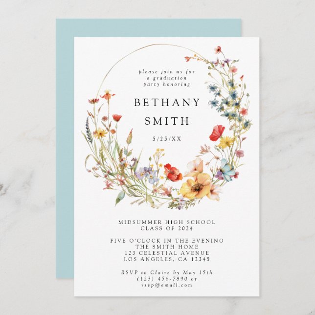 Convites Festa de formatura de flores silvestres (Frente/Verso)