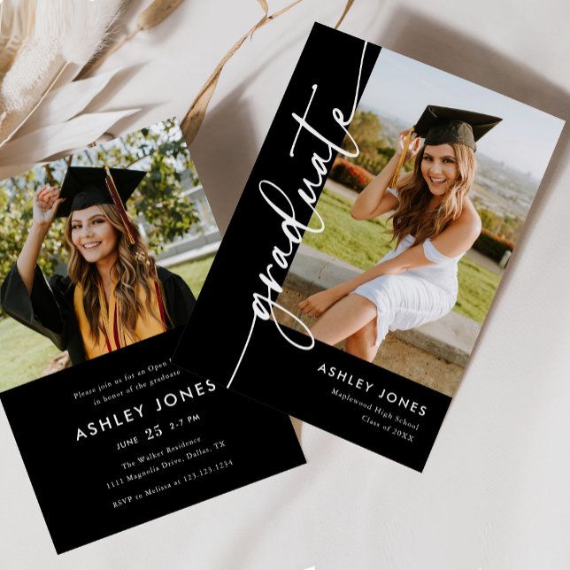 Convites Festa de formatura de Formando de Caligrafia Preta (Criador carregado)