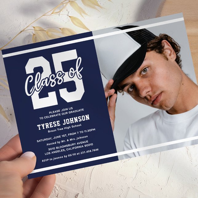 Convites Festa de formatura de Foto Azul Moderno (Criador carregado)