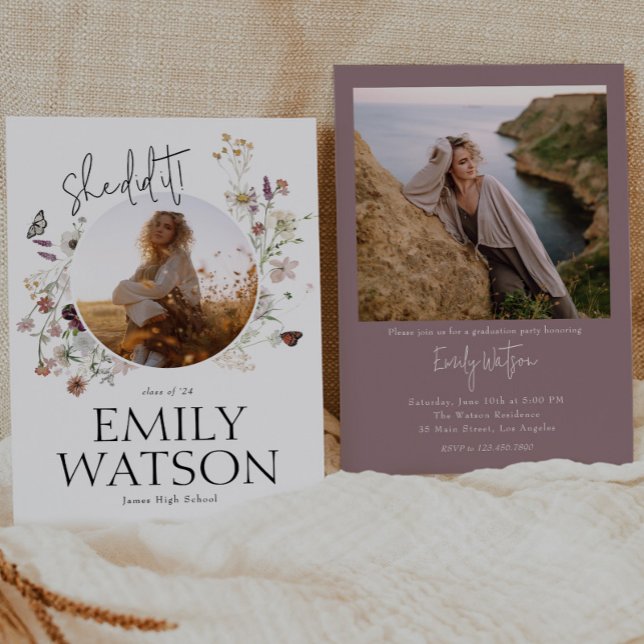 Convites Festa de formatura de Foto Boho Wildflower (Criador carregado)