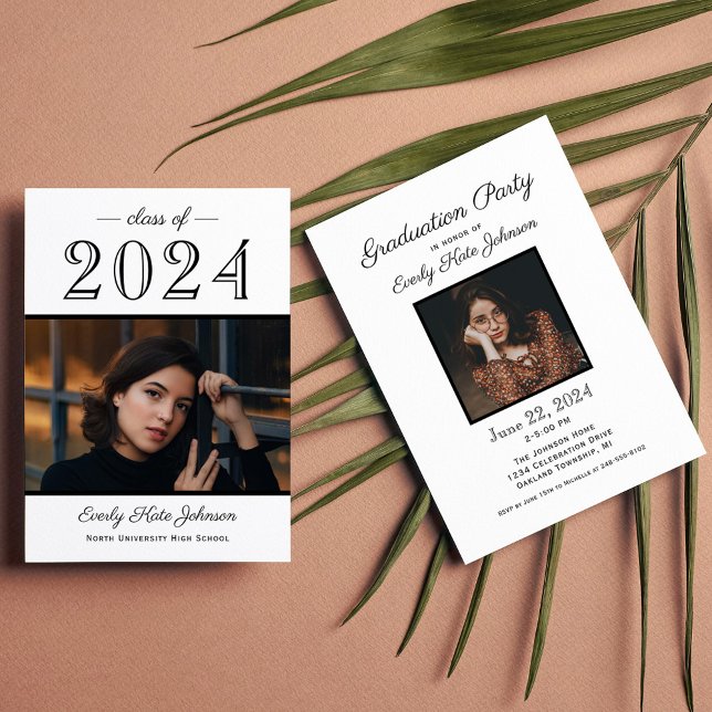 Convites festa de formatura de Foto Branca Elegante Preta 2 (Criador carregado)