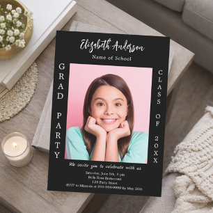 Convites Festa de formatura de foto branca preta de 2025