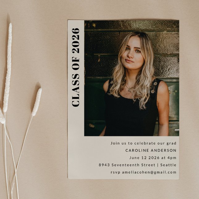 Convites Festa de formatura de Foto Cream Classe Moderna 20 (Criador carregado)