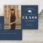 Convites Festa de formatura de Foto de Tipo Mínimo<br><div class="desc">Um simples convite para festa de formatura de fotos com grande ano de graduação,  tipo clássico e nome do estudante.</div>
