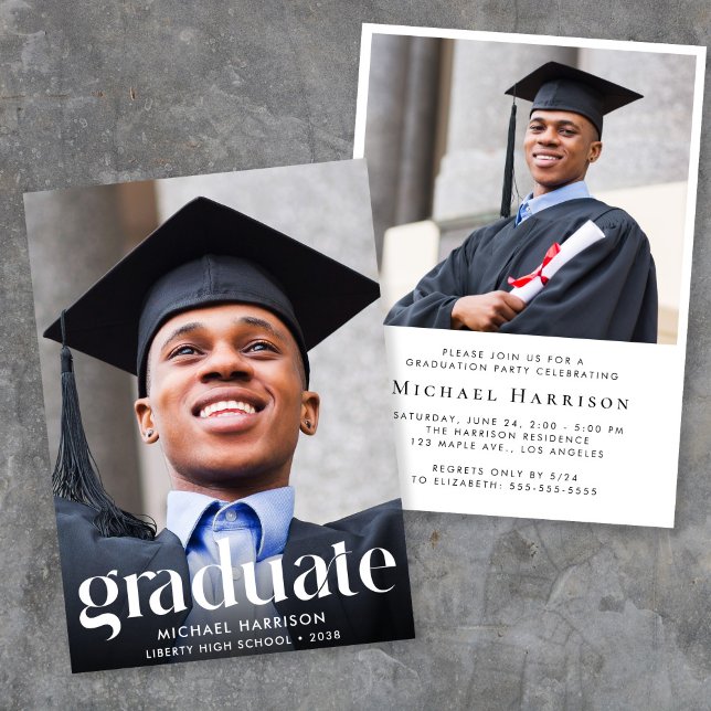 Convites Festa de formatura de Foto Moderna (A personalized photo graduation party invitation to celebrate the graduate's achievements)