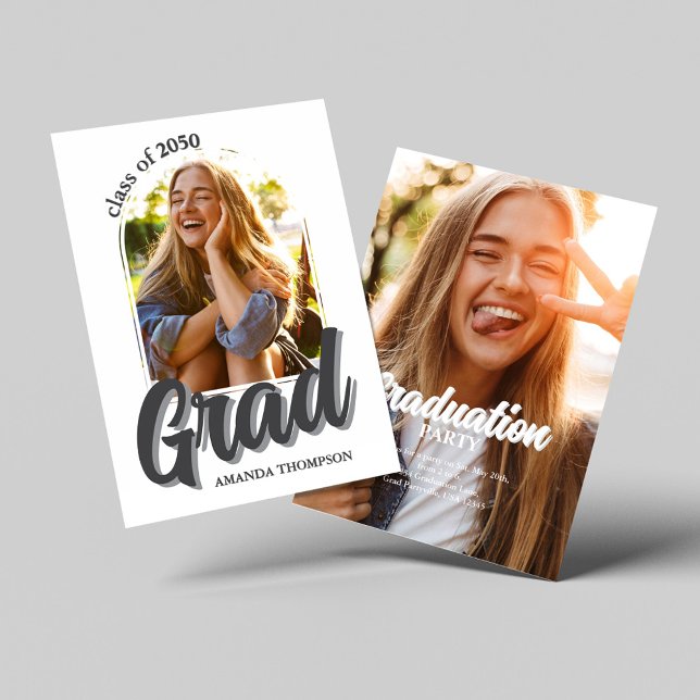 Convites Festa de formatura de Foto Moderna (Graduation retro style photo invitaiton. )