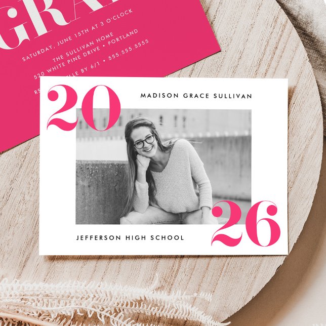 Convites Festa de formatura de Foto Rosa Quente 2025 Modern (Criador carregado)