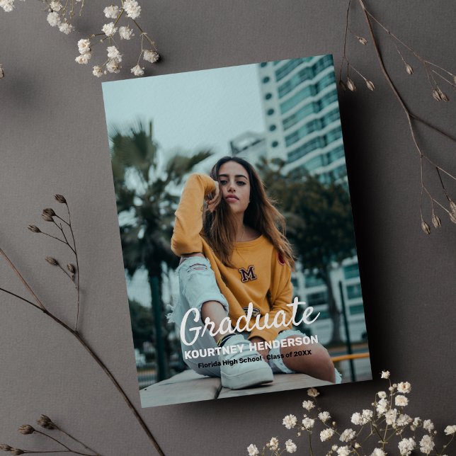 Convites Festa de formatura de Fotografia Azul Pastel (Pastel Blue Photo Graduation Party)